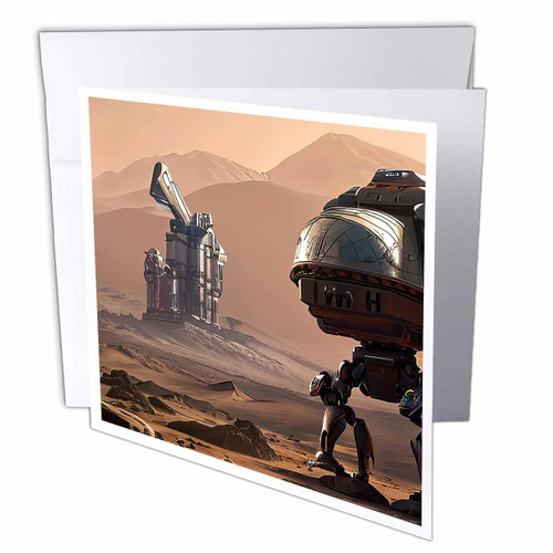 3dRose Huge robot and futuristic industrial installation on Mars... - Greeting Cards (gc-377072-1)
