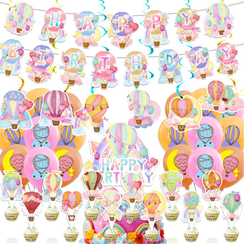Hot Air Balloons Party Decorations Hot Air Balloon Birthday Party Supplies Includes Hot Air Balloons Birthday Banner Hanging Swirls Cake Cupcake Toppers Balloons for Birthday Baby Shower Decorations