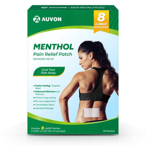 AUVON Pain Relief Patches (8 Count), Menthol Patches for Up to 8hrs of Back Pain Relief, Sore Muscle Relief, Knee Pain Relief, Arthritis, FSA or HSA Eligible, Quality Fabric for Mess-Free Application AUVON Pain Relief Patches (8 Count), Menthol Patches for Up to 8hrs of Back Pain Relief, Sore Muscle Relief, Knee Pain Relief, Arthritis, FSA or HSA Eligible, Quality Fabric for Mess-Free Application