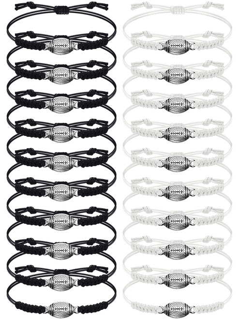 Hicarer 20 Pieces Football Bracelets Adjustable Football Charm Bracelets Football Gifts for Boys Girl Women Men Teens Most Sport Team Players (Black, White) Hicarer 20 Pieces Football Bracelets Adjustable Football Charm Bracelets Football Gifts for Boys Girl Women Men Teens Most Sport Team Players (Black, White)