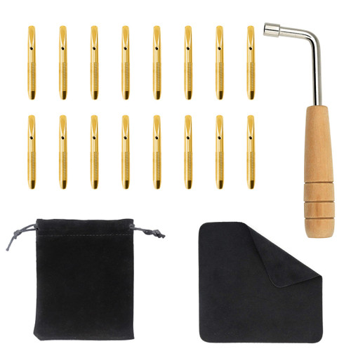 INKNOTE 16pcs Gold Tuning Pin widely for Lyre Harp,Zithers,Harpsichord,Dulcimer,and other Primitive Stringed Instruments, with L-shape Tuning Wrench Gooseneck Tuning Hammer Lever and dust-free cloth