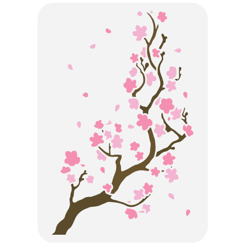FINGERINSPIRE Cherry Blossom Silhouette Painting Stencil 8.3x11.7inch Large Cherry Blossom Tree Drawing Template Plastic PET Flowers Branches Silhouette Stencil for Painting on Wood Fabric Canvas