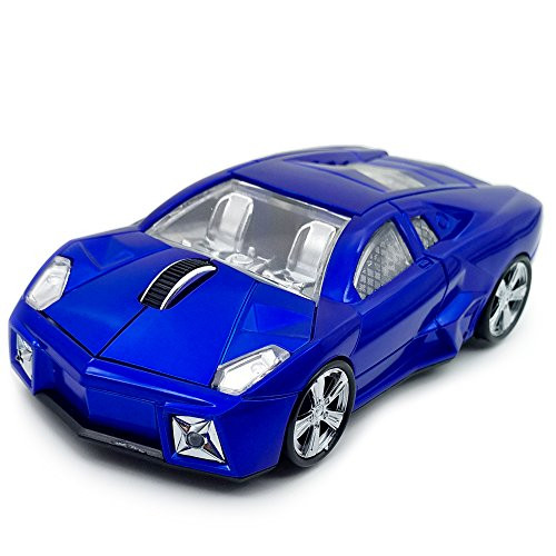 TDRTECH Wireless Mouse, 2.4GHz Cool Sport Car Shaped Mouse Optical Cordless Mice for Laptop Notebook PC Computer (Blue)