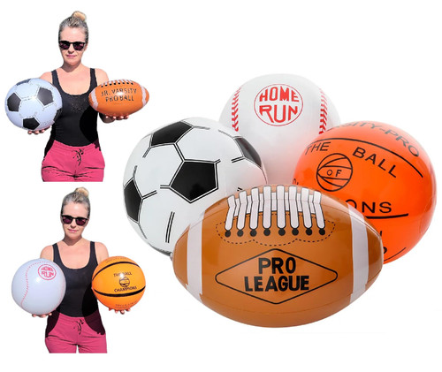 Zugar Land 16" Sports Beach Ball Inflate Assortment (Football, Soccer Ball, Baseball and Basketball) Party Favor Beach Ball Inflatable Toy (8 Pack (2 of Each))