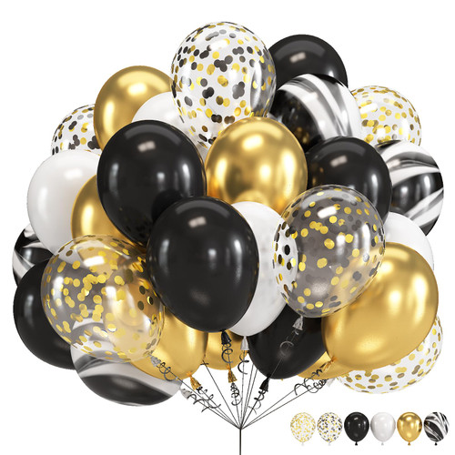Black Gold Balloons, 60 Packs 12 Inch Black White Agate Marble Balloon with Metallic Gold Confetti Balloons for Men Women Birthday Wedding Graduation Anniversary Party Decorations Black Gold Balloons, 60 Packs 12 Inch Black White Agate Marble Balloon with Metallic Gold Confetti Balloons for Men Women Birthday Wedding Graduation Anniversary Party Decorations
