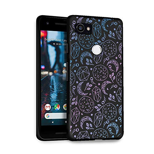 HelloGiftify Google Pixel 2XL Case, Blue and Purple Moon TPU Black Soft Gel Protective Case for Google Pixel 2XL