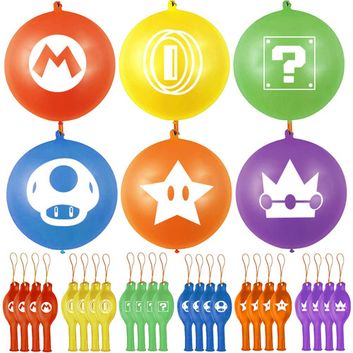 24Pcs Mario Punch Balloons Mario Birthday Party Favors Bounce Balloons for Mario Birthday Party Supplies Decor