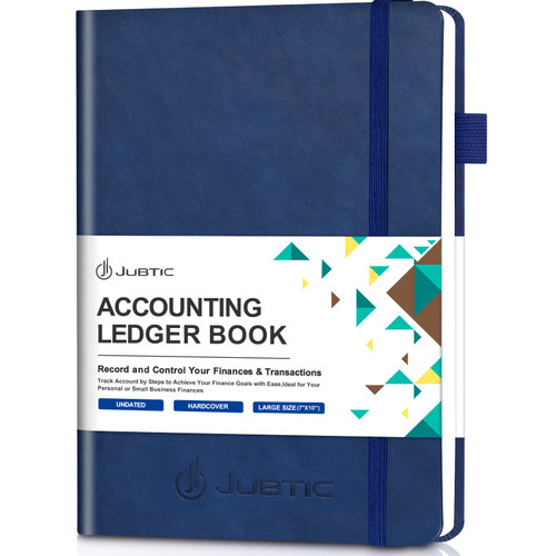 JUBTIC Hardcover Accounting Ledger Book (7x10?) - Bank Accounting Log for Small Business Bookkeeping & Personal Use - Account Tracker Notebook Track Accounts, Deposit, Expense & Balance - Navy Blue