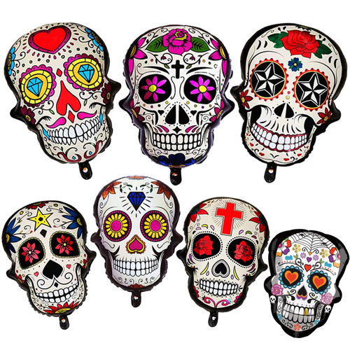 Day Of The Dead Sugar Skull Foil Balloons Decorations - Sugar Skull Day of the Dead Birthday Halloween Party Decoration Balloons