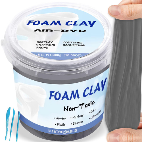 Air Dry Modeling Clay, 300g Grey Lightweight Soft Hiqh Quality Quick Dry Foam Clay for Cosplay, Sculpting, DIY Creative Adults Arts & Crafts Supplies with Sculpting Tools