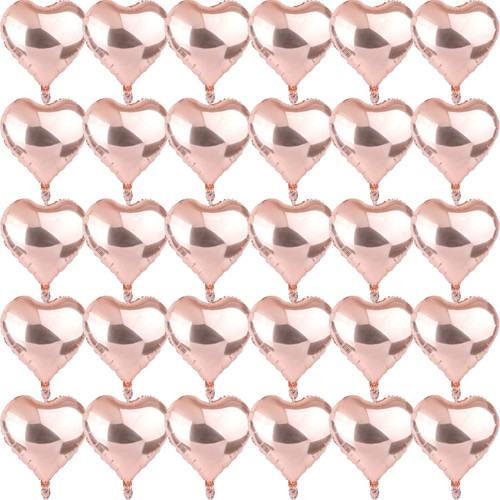 30 Pcs Rose Gold Heart Balloons 18in Foil Heart Shaped 18 Inch Balloons Helium Mylar Balloons Foil Balloon Decoration for Women Girls Valentine's Day Birthday Wedding Proposal Bridal Party Decor