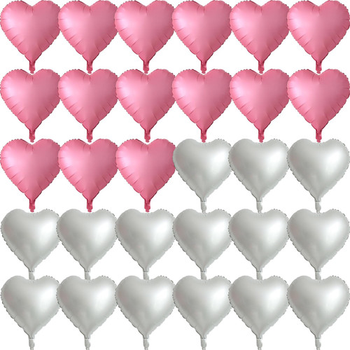 30 Pcs Metallic Pink Silve White Heart Balloons 18in Heart Shaped 18 Inch Balloons Helium Mylar Balloons Foil Balloon Decoration for Women Valentine's Day Birthday Wedding Proposal Bridal Party Decor