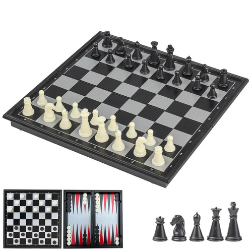 Mini Chess Checkers Backgammon Set 3 in 1 - Vikutu 7.5" Magnetic Board Games - Travel Chess Set Portable - Super Fun for Party Travel Family Game
