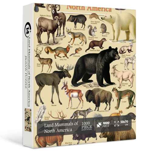 Vintage Animal Puzzles for Adults 1000 Pieces and up, PICKFORU Safari Animals Jigsaw Puzzle Collected 31 North American Animals, Wolf Puzzle as Home Decor