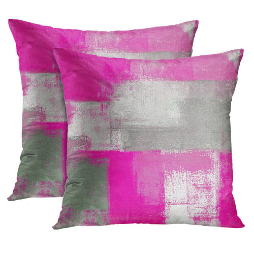 Emvency Set of 2 Pink and Grey Throw Pillow Covers Modern Abstract Painting Decorative Pillow Cases Home Decor Standard Square 18x18 Inches Pillowcases