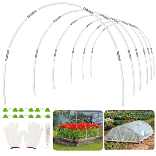 Greenhouse Hoops Garden Hoops for Raised Bed,Row Cover Fiberglass Rods 7ft Grow Tunnel Hoop House Plant Support Stakes with Greenhouse Clamps