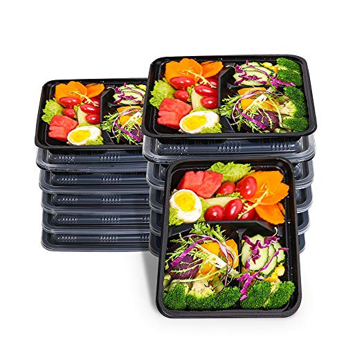 WYJP 3 Compartment Meal Prep Containers with Lids, BPA Free, Reusable Meal Storage Containers, Stackable Bento Box, Microwave/Dishwasher/Freezer Safe, Portion Control, 20 Pack