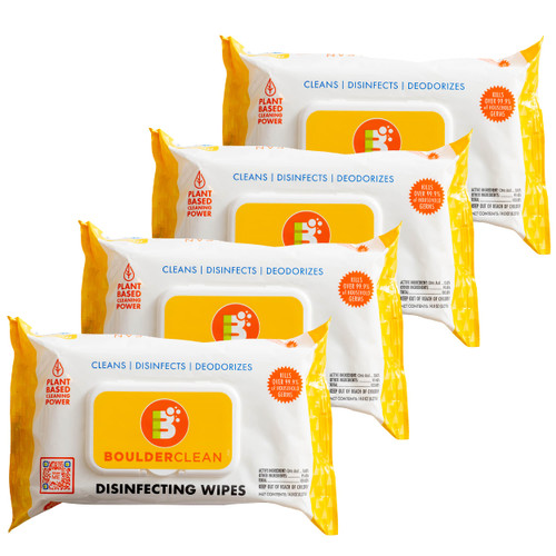 Boulder Clean Disinfecting Wipes, Fresh Lemon, Eco-Friendly Disinfectant, Multi-Surface Cleaning Wipes, On-The-Go Antibacterial Wipes, Kills Over 99.9% Germs, 72 Count (Pack of 4)
