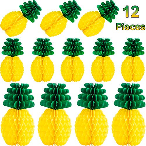 Tanlee 12 Pieces Tissue Paper Pineapples 8 Inch 12 Inch Pineapples Honeycombs Centerpieces Summer Party Hanging Supplies for Hawaiian Birthday Party Tropical Luau Party
