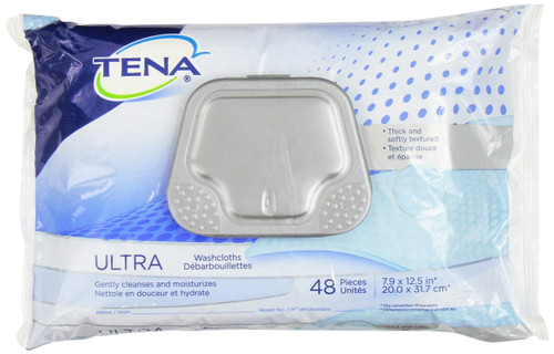 Tena Classic Washcloths, Premoistened Wipes, Pack/48