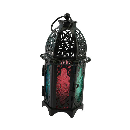 Luxshiny Wrought Iron Lantern Retro Candle Stand Vintage Glass Candlestick Moroccan Lantern Retro Candle Lantern Decorative Lanterns Glass Candle Holder Windproof Lamp Old Fashioned Antique