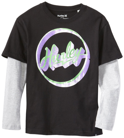 Hurley Big Boys' Circle The Wagon Long Sleeve Slider, Black, Large