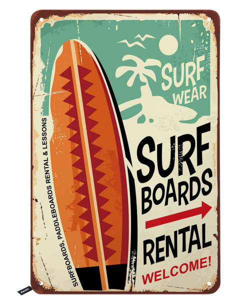 Novelty Metal Sign Surf Boards Surf Wear Rental Welcome Vintage Retro Art Tin Signs Plaque Wall Decor for Home Bars Beach Club Garage 12x8 Inch Novelty Metal Sign Surf Boards Surf Wear Rental Welcome Vintage Retro Art Tin Signs Plaque Wall Decor for Home Bars Beach Club Garage 12x8 Inch