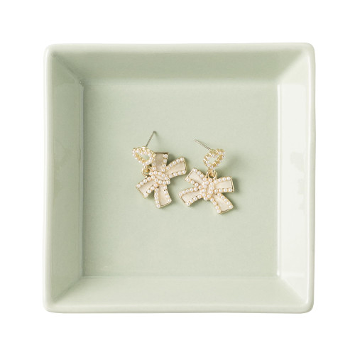 BEUNAIZER Jewelry Dish Tray, Ring Dish, Ceramic Trinket Tray, Key Bowl, Decorative Plate for Earrings Necklaces Watch, Gifts for Friends Sisters Daughter Mother (Square Green)