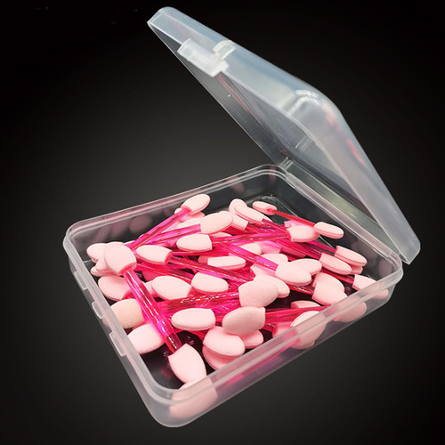 Eyeshadow Applicators, 50pcs Dual Sides Eye Shadow Sponge Applicators with Container Eyeshadow Brushes Makeup Brush Pink