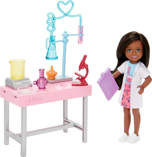Barbie Chelsea Doll and Accessories, Can Be Scientist Playset with Small Doll, Lab Table and Science-Themed Accessories Barbie Chelsea Doll and Accessories, Can Be Scientist Playset with Small Doll, Lab Table and Science-Themed Accessories