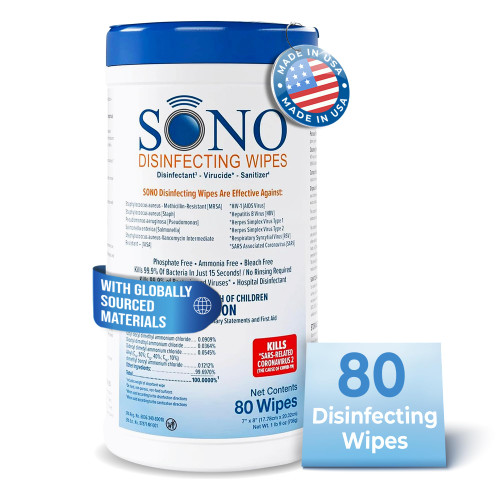 SONO Disinfecting Wipes - Medical-Grade, Alcohol-Free, No Bleach - Multi-Surface Cleaning Wipes for Home, School, Office - 80 CT
