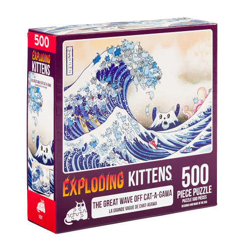 Exploding Kittens 500 Piece Jigsaw Puzzle - Great Wave Off Catagawa, Jigsaw Puzzles for Adults, Cat Puzzle, Ocean Puzzle, Art Puzzle