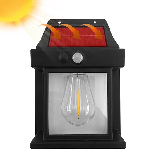 Solar Wall Light Motion Sensor Solar Fence Lights Retro Tungsten Light IP65 Waterproof Solar Wall Lantern Solar Powered Wall Lights Outdoor Wall Sconce Lighting for Outdoor Garden