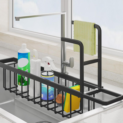 Expandable Kitchen Sink Caddy Sponge Holder Stainless Steel Sink Caddy Sponge Holder Telescopic Sink Storage Rack with Dishcloth Towel Holder Sink Tray Brush Holder(#1)
