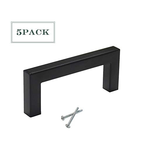 5 Pack Black Cabinet Pulls 3 inch Hole Spacing Square Bar Shape Drawer Dresser Cupboard Closet Pulls and Knobs Stainless Steel Bedroom Bathroom Kitchen Hardware Pull Handles