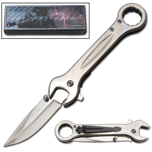 ELITEDGE 7.5" Black Wrench Tactical Spring Assisted Open Folding Pocket Knife Multi-Tool