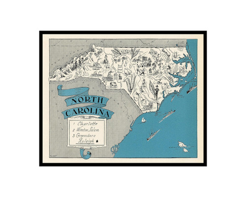 Poster Master Vintage Map Poster - Retro North Carolina Map Print - North Carolina State Map Art - Gift for Teacher, Student, Travel Lover - Decor for Classroom, Office, Dorm - 8x10 UNFRAMED Wall Art