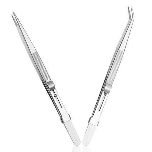Eyech 2Pcs Diamond Stone Tweezers,Stainless Steel Slide Locking Precision Tweezers Straight Tweezer and Curved Tip Precision Tweezer for Jewelry Makeing Craft