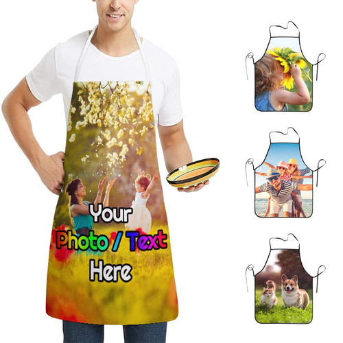 Jecusllais Personalized Add Photo Text Logo Custom Adjustable Bib Aprons for Women Men Kitchen Cooking Chef BBQ Aprons Customized DIY Gifts