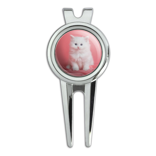 GRAPHICS & MORE Persian Cat White Kitten on Fuchsia Golf Divot Repair Tool and Ball Marker