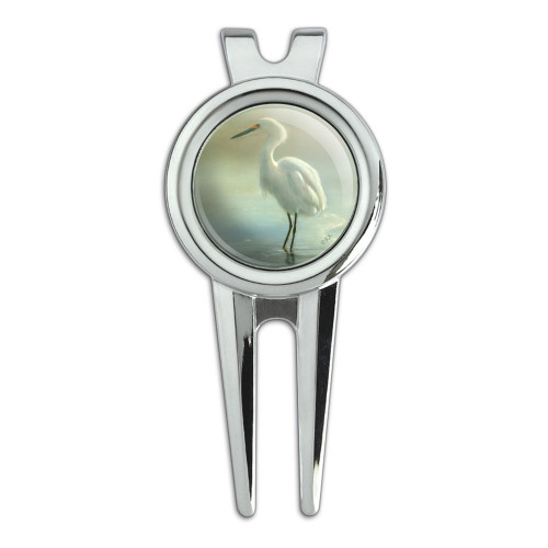 GRAPHICS & MORE White Egret in The Pond Golf Divot Repair Tool and Ball Marker