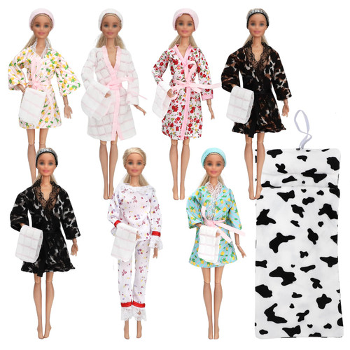 SOTOGO 21 Pieces Doll Clothes and Accessories for 11.5 Inch Girl Doll Good Night Playset Include 7 Sets Doll Pajamas Bathrobe, Doll Sleeping Bag Doll Towels and Hairbands