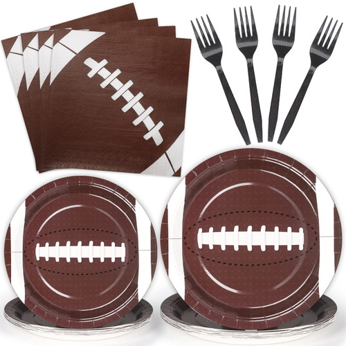 CLYMENE 96 Pcs Football Party Supplies | Football Tableware Set Sports Birthday Party Decorations | With Paper Dinner Plates, Dessert Plates, Napkins, Forks | Serves 24 Guests CLYMENE 96 Pcs Football Party Supplies | Football Tableware Set Sports Birthday Party Decorations | With Paper Dinner Plates, Dessert Plates, Napkins, Forks | Serves 24 Guests