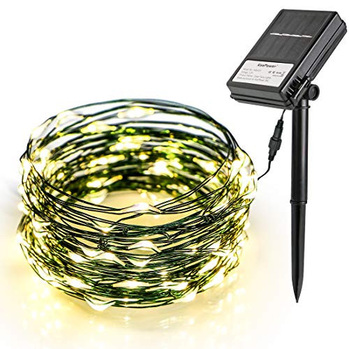 Koopower Solar & Battery Powered String Lights, 36ft 100 LED Copper Wire Lights, Starry String Lights for Gardens, Home, Dancing (8 Modes, Dimmable, Waterproof, Warm White)