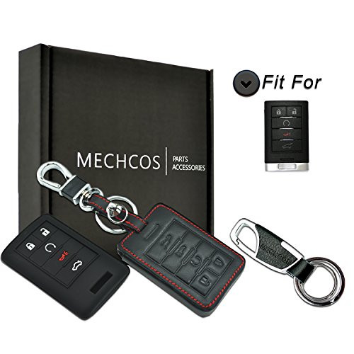 MECHCOS Compatible with fit for Cadillac SRX CTS XTS ATS Chevy C7 Corvette 5-Buttons Leather Keyless Entry Remote Control Smart Key Fob Cover Pouch Bag Jacket Case Protector Shell