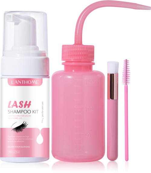 LANTHOME Lash Shampoo for Lash Extensions, 100ml /3.4 fl.oz Lash Extension Remover Foam, No Irritating & Gentle Eyelash Extension Cleanser with Brushes and Bottle, Natrual Lash Cleanser Wash for Salon and Home Use