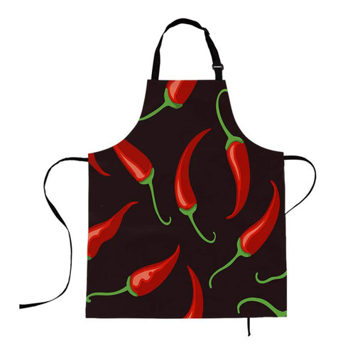 Mugod Red Chilli Pepper Funny Apron Tabasco Chilli Spices Pepper Black Seamless Pattern Adjustable Neck Kitchen Apron for Men Women Cooking Baking BBQ Grilling 27"x31"