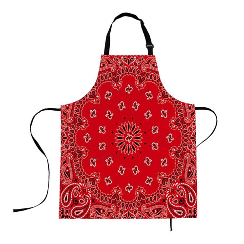 Mugod Western Paisley Funny Apron Bandana Seamless Pattern with Red and White Ornaments Adjustable Neck Kitchen Apron for Men Women Cooking Baking BBQ Grilling 27"x31"