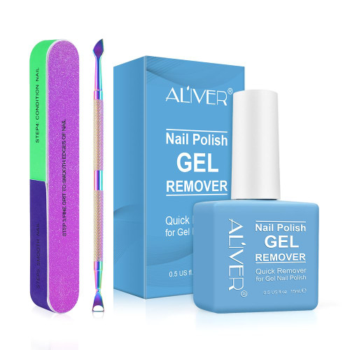 Gel Nail Polish Remover, Gel Remover for Nails 1Pack with Cuticle Pusher & Nail File Buffer, No Need for Foil, Soaking or Wrapping, Quick & Easy Polish Remover In 2-3 Minutes