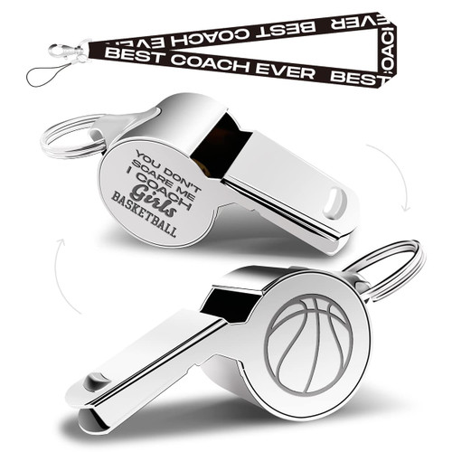 QIBAJIU Whistles with Lanyard, Coach Whistle, Basketball Gifts for Coach, Funny Basketball Coach Gifts for Men Women Teacher, Thank You Cheer Coach Gift, You Don? Scare Me I Coach Women Soccer
